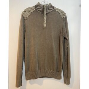 Buckle Black Men's Sz L Sweater Long Sleeve Quarter Zip Pullover Brown Slim Fit